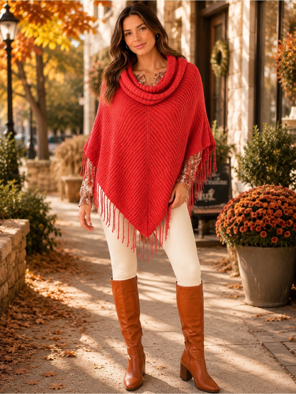 Madison Vibrant Coral Knit Poncho